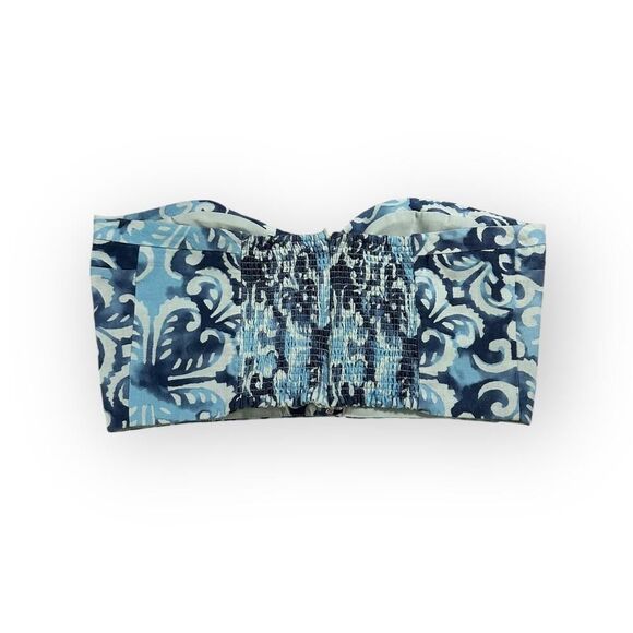 Alexis Isola Crop Top Women's Large Blue‎ Linen Blend Strapless Smocked Back NWT - Picture 4 of 11